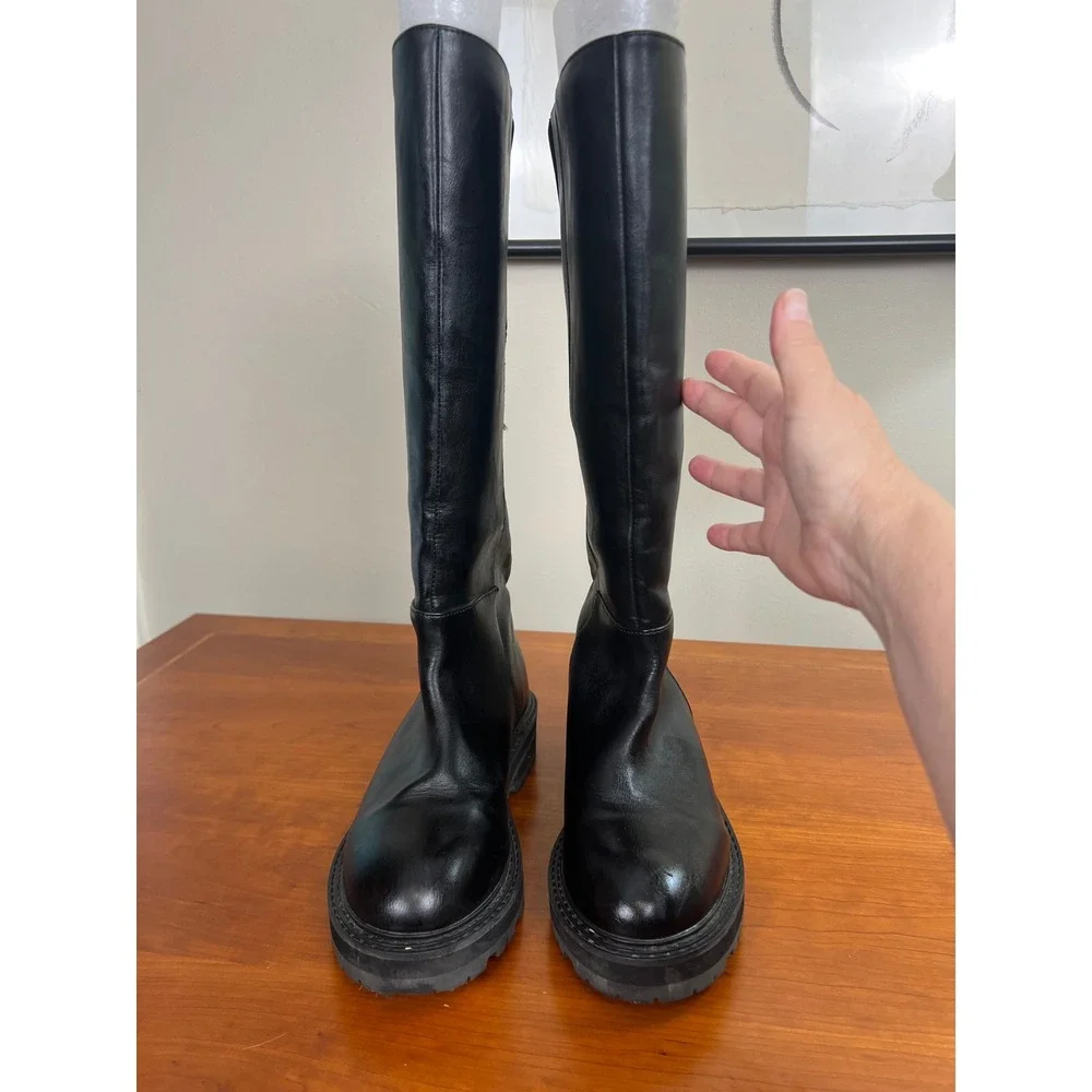 Urban Outfitters Black Tall Lug‎ Sole Boots Knee High Platform 77400836 Size 6